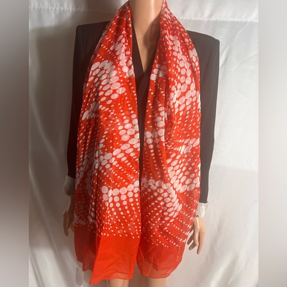 Roby Foulards Made in Italy Red White Polka Dot Sheer Scarf 100% Polyester